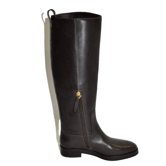 New! Tory Burch The Riding Boot Logo Embossed Coconut Brown Sz 8.5M 141232 DD388 - Picture 5 of 8